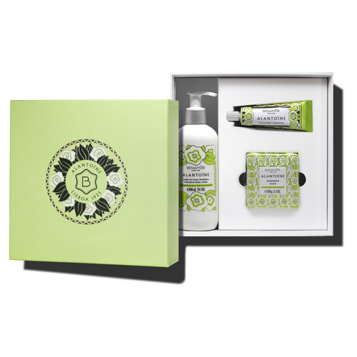 gift set with body lotion, hand cream and soap bar