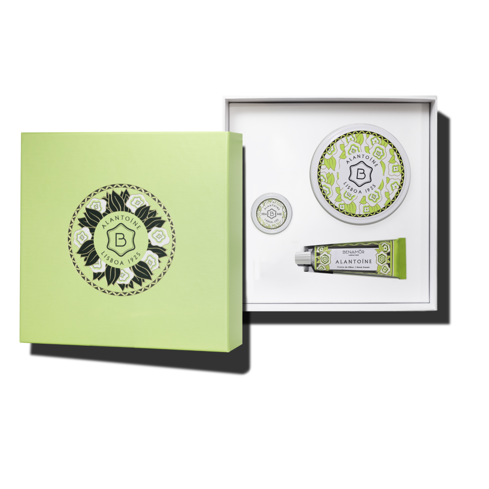gift set with hand cream, body butter and lip balm