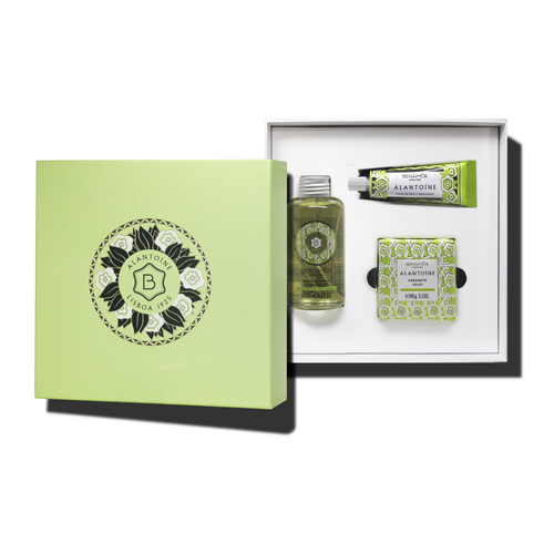 gift set with dry oil, hand cream and soap bar